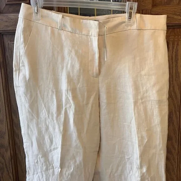 NWT Talbots Petite 100% Linen Pants Wide Leg 14P Cream MSRP $99 Beige Lined - Picture 10 of 16